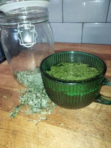 Nettle Tea being infused in a Green Mug